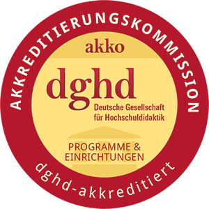 Siegel der Akkreditierungskommission (akko) der Deutschen Gesellschaft für Hochschuldidaktik (dghd): dghd-akkreditiert.